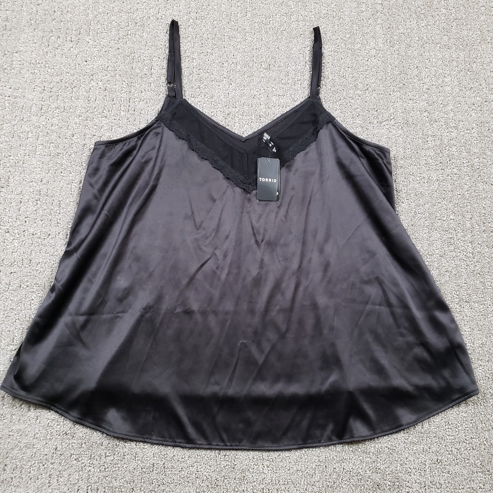 Torrid Satin Lace Trim Cami Tank Top Womens 0 L Black Sleep Coquette Gothic Luxe